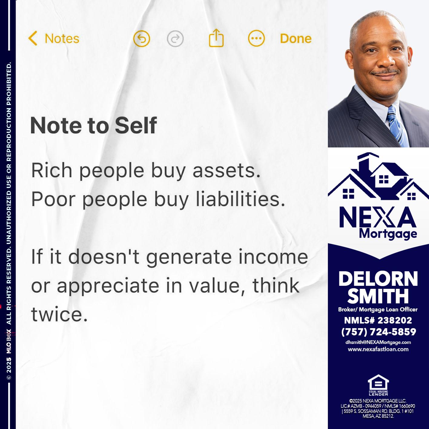 NOTE TO SELF - Delorn Smith -Broker/ Mortgage Loan Officer