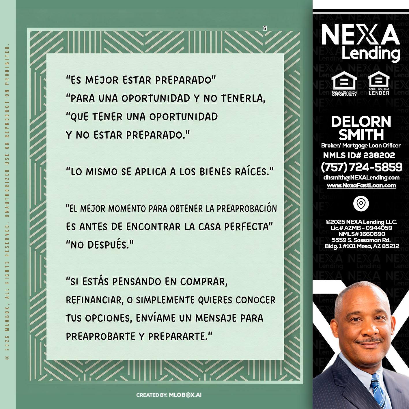 ES MEJOR ESTAR PREPARADO - Delorn Smith -Broker/ Mortgage Loan Officer